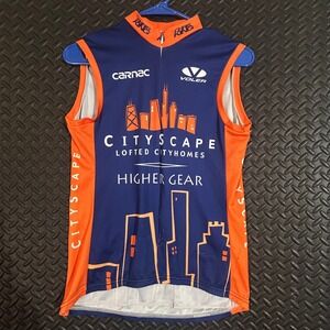 Voler Cityscape Higher Gear Cycling Jersey Men Medium Blue Orange Sleeveless Zip